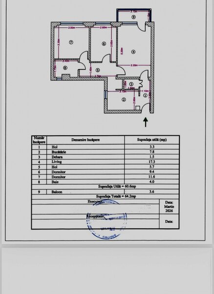 Gorjului, apartament 3 camere, 64,2 mp, bloc 1978, acte complete.